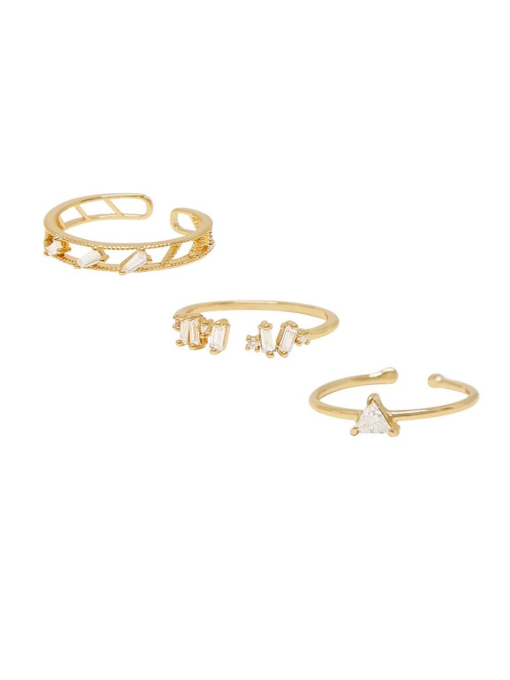 ettika Love Story 18K Gold Plated Cubic Zirconia Ring Set of 3